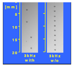 Figure 2. Lefts are beads dispersed by air jet accelerator, rights without it.